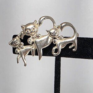 Vintage Three Kittens Brooch Sterling Silver